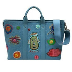 Louis Vuitton Weekend Tote Yayoi Kusama Blue Taurillon Leather Bag